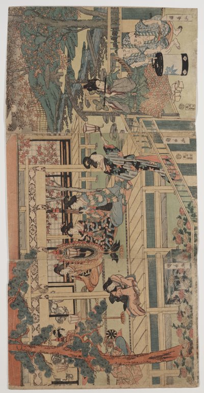 Kolemjdoucí si užívá večerní koncert (barevný dřevoryt) od Kuninaga Utagawa