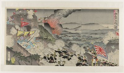 Tvrdá bitva v provincii Mukden v Mandžusku Shinkoku Hôtenfu políbil no zu (titul na předmětu) od Kunisada (III) , Utagawa