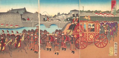 Pohled na císařský kočár, 1889 Meiji 22., 1889. od Kunitoshi