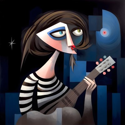 3D-nainen trubaduuri kitaransa kanssa yön kuun valoissa 4 od Kurt Heppke