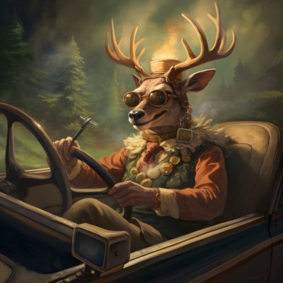 Jelen s doutníkem v tlamě řídí kabriolet 1 od Kurt Heppke