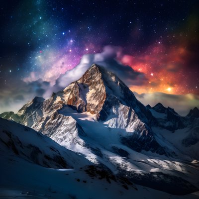 Zasněžené vrcholky Alp září v noci jako duha 2 od Kurt Heppke