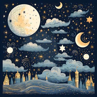 Toto je sbírka izolované fantasy ilustrace prvků oblohy 4 od Kurt Heppke