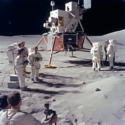 Skupina lidí s televizní kamerou, aby ukázali falešný projekt Apollo 11 2 od Kurt Heppke