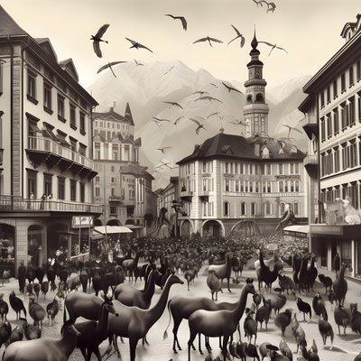 Innsbruck vanhassa valokuvassa tyylikkäillä seeproilla, lokkeilla, apinoilla ja savihahmoilla. 4 od Kurt Heppke