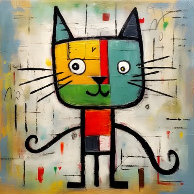 Roztomilá kočka ve stylu Picassa, Joana Mira a Basquiata 1 od Kurt Heppke