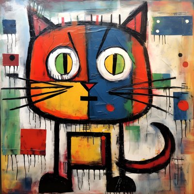 Roztomilá kočka ve stylu Picassa, Joan Miro a Basquiata 2 od Kurt Heppke