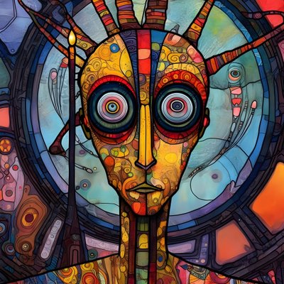 Carnival Cajun Swamp Mutant Sci-Fi Droid, v uměleckém stylu Tima Burtona a Beksinskiho 4 od Kurt Heppke
