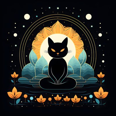 Kočka v meditaci sedící na lotosovém květu 3 od Kurt Heppke