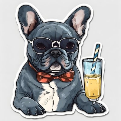 samolepky, cool francouzští buldočci, pití koktejlu 4 od Kurt Heppke