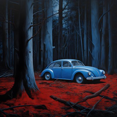 sininen auto punaisessa metsässä 4 od Kurt Heppke