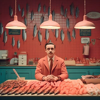 surrealistický obraz polského obchodníka s rybami z 50. let 2 od Kurt Heppke