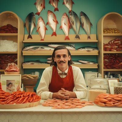 surrealistický obraz polského obchodníka s rybami z 50. let 4 od Kurt Heppke
