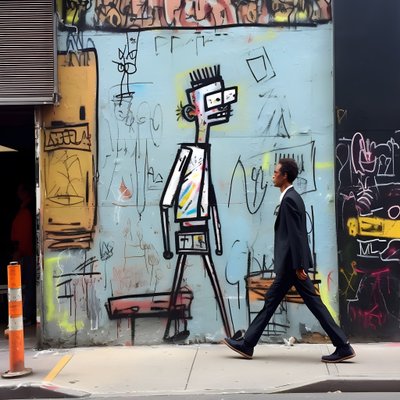 namalovaná postava ožívá, když jde po ulici v New Yorku, surrealistická fotka 1 od Kurt Heppke