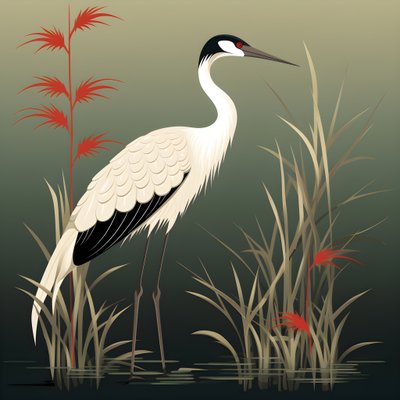 krásná japonská ilustrace jeřábu a bambusu 4 od Kurt Heppke