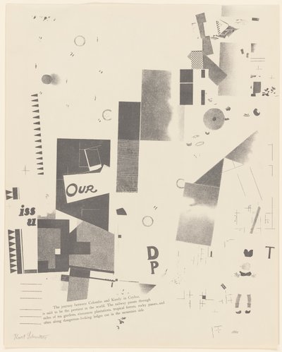 Bez názvu, č. 6 z 6 z portfolia Merz 3. Kurt Schwitters 6 litografií. Složka Merz. První portfolio nakladatelství Merz (Merz 3. Kurt Schwitters 6 lithos. Merz Portfolio. První portfolio nakladatelství Merz) od Kurt Schwitters