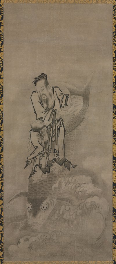 Hotei with Daoist Immortals: Immortal Riding Carp od Kyūseki Tomonobu