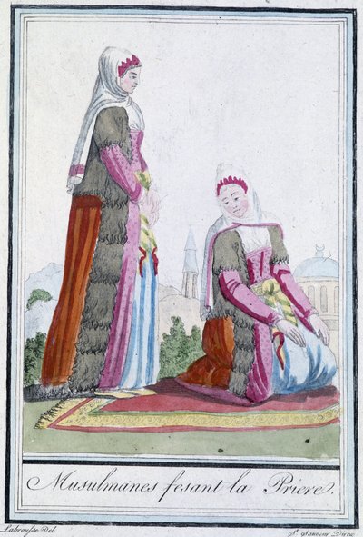 Muslimové při modlitbě – v “”Encyclopédie des voyages”” od J. Grasset St Sauveur, ed. Deroy, Paříž od L.F. Labrousse