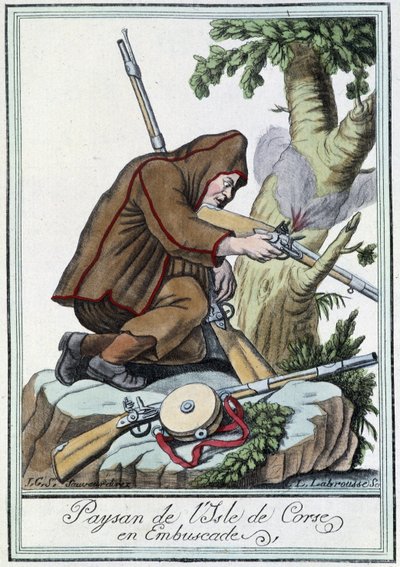 Rolník z ostrova Korsika v záloze - v „Encyklopedii cest“ od J. Grasset St Sauveur, Deron, Paříž od L.F. Labrousse