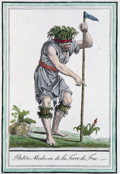 Kněžský lékař Ohňové země (Chile) - v "" Encyklopedie cest"" od J. Grasset St Sauveur od L.F. Labrousse