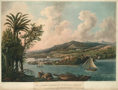 Port Antonio, z Six Views in the Island of Jamajka, litografie I. Merigot od L. (after) Bellenger