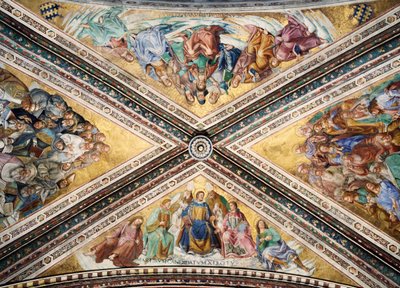 Fresková klenba od Giovanniho da Fiesole známého jako Fra Angelico a Luca Signorelli, kaple Madonna di San Brizio, katedrála v Orvietu. Itálie od L Fra Angelico and Signorelli