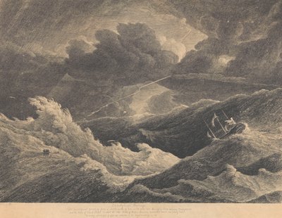 Z náčrtku z roku 1804, který vznikl během bouře mezi Madagaskarem a mysem Dobré naděje, v níž byla zcela ztracena indická loď "Prince of Wales", asi 1804 (lept). od L. Hastings