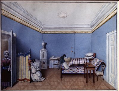 ""V ložnici"" Akvarel od L. Herna (19. století) 1835 A. Pushkin Memorial Museum, Petrohrad od L. Hern