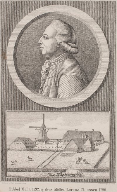 Mlýn Dybbøl, 1792, a jeho mlynář Lorenz Claussen, 1790 od L. Nissen