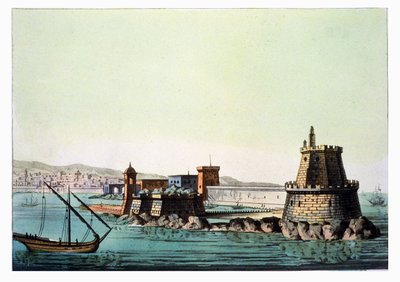 Přístav a krtek v Alžíru, deska 69 z „Le Costume Ancien et Moderne“ od Julese Ferraria, vyryto Gaetanem Zansonem (1771-1816), publikováno kolem 20.–30. od L. Rossi