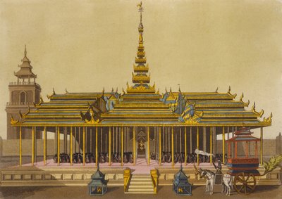 Král Siamu oslovuje dvořany ve svém pavilonu, deska 69 z Le Costume Ancien et Moderne od Julese Ferraria, rytý Gaetano Zancon (1771-1816), vydáno kolem 20. let-30. od L. Rossi