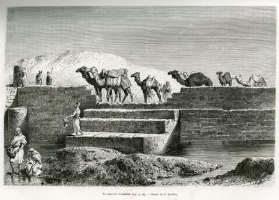 Vodní nádrž Abdulláh, Saúdská Arábie, ilustrace z knihy "Pouť do Nejdu, kolébky arabské rasy", vydané v edici World Tour, kterou vedl Edouard Charton (1807-1890) 1882 (litografie) od Lady Anne Blunt