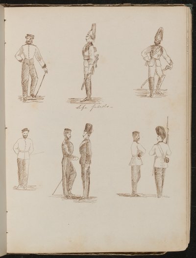 Osm studií stojících vojáků v uniformě s nápisem „Life Guards“ od Lady Butler