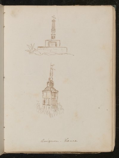 Dvě architektonické studie památek, umístění označené jako "avignon - Francie" od Lady Butler