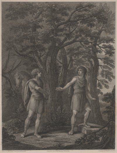 Ilustrace z "Palamon and Arcite", tisk vytvořil Francesco Bartolozzi 1797 (tečkovaná rytina) od Lady Diana (after) Beauclerk