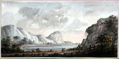 Krajina se dvěma postavami s výhledem na záliv, cca 1825 (akvarel na papíře) od Lady Egerton