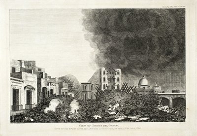 Pohled na Torro del Greco: Pořízeno 8. den po erupci Vesuvu, 15. června 1794, 1822 (rytina a lept) od Lady H. Fitzgerald