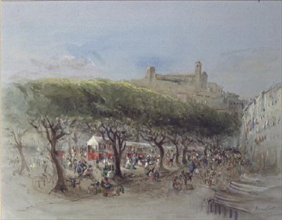 Trh, Cannes (akvarel) od Lady Honoria Cadogan