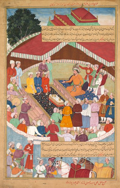 Hulagu Khan dává hostinu a uděluje laskavost amirům a princům..., c. 1596-1600. od Lal