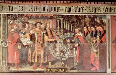 Biskup Robert Sherburne s Jindřichem VIII. (1491-1547) c.1508-36 (nástěnná malba) od Lambert Barnard