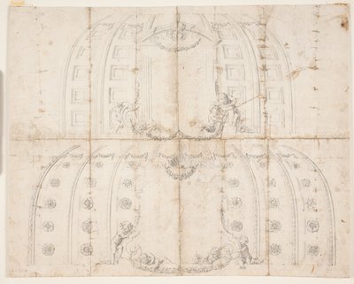 Zámek Frederiksborg, Audienční sál. Dva různé návrhy stropní dekorace pro kupoli od Lambert van Haven