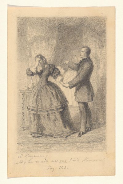 Pár u smrtelné postele jejich dítěte Alespoň to bylo naše dítě, madam! (název na objektu) od Lambertus Lingeman (signed by artist)
