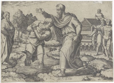 Filipem křest etiopského eunucha Scény z knihy Skutků (název série) od Lambertus Suavius (attributed to)