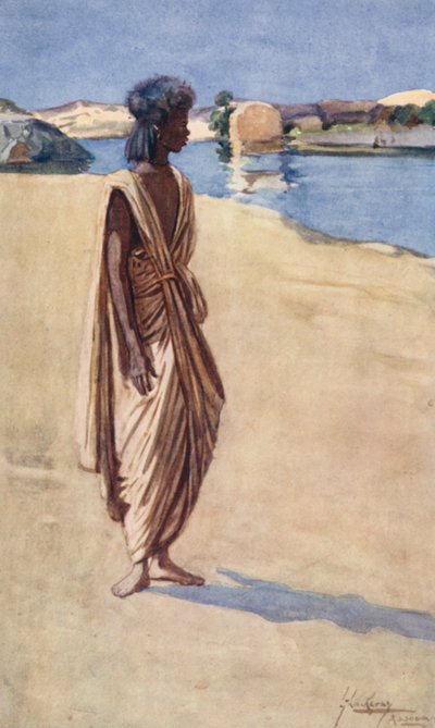 Lidé Egypta: Bisharien Arab (barevná litografie) od Lance Thackeray