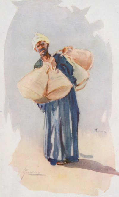 Lidé Egypta: Prodavač džbánů, Baia Ballassi (barevná litografie) od Lance Thackeray