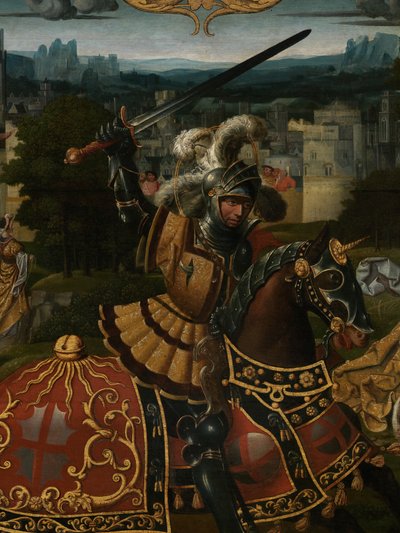 Detail legendy St. George (olej na panelu) od Lancelot (school of) Blondeel