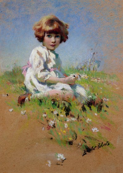 Marjorie - Dívka sbírající sedmikrásky (pastel na papíře) od Lancelot Roberts