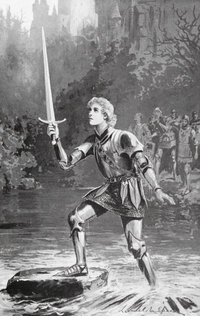 Galahad zvedl meč poměrně snadno (litografie) od Lancelot Speed