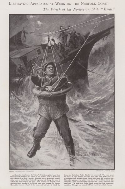 Záchranný přístroj při práci na pobřeží Norfolku (litho) od Lancelot Speed