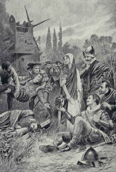 Sir Philip Sidney v bitvě u Zutphen (litho) od Lancelot Speed